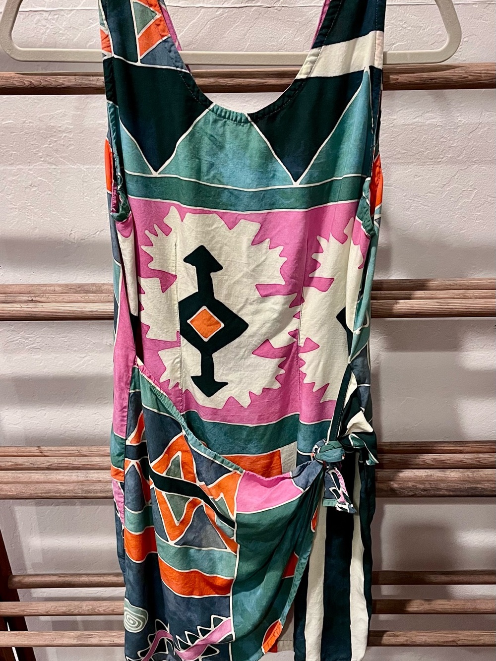 Vintage Tropical Abstract Geo Print Mini Dress in Pink, Green & Orange